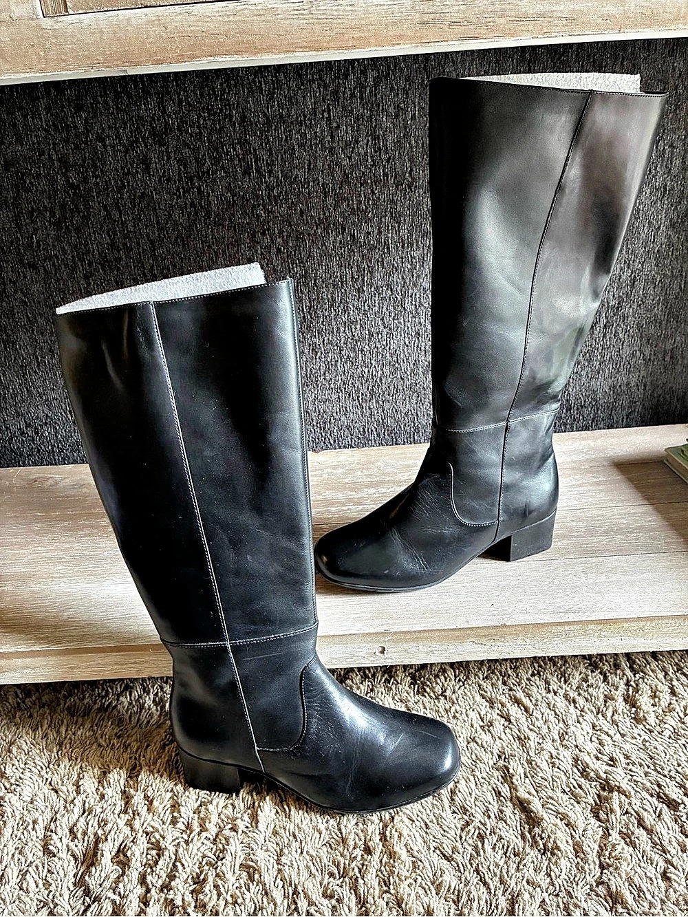 Elites By Walking Cradles Genuine Leather Knee-High Boots In Black With Round To